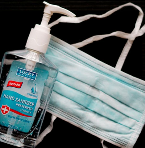 Face masks and hand sanitizer